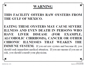 An example of a raw oyster warning posted in restaurants.