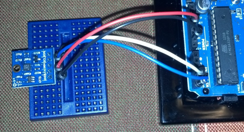 The compass module connected to an Arduino Uno.