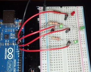 The LED array connected to an Arduino Uno.