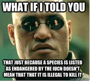 Morpheus correctly points out that IUCN Red List listing are scientific assessments with no inherent legal authority
