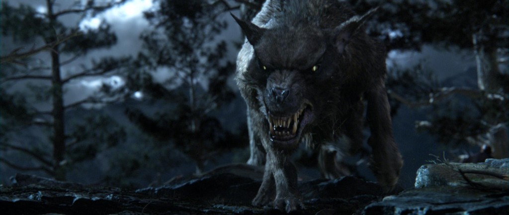 A wild warg makes critical carrion for eager eagles. Screen capture from The Hobbit.