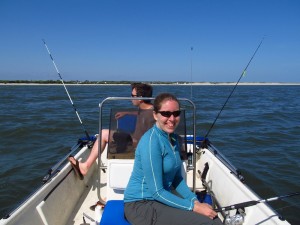 Fishing with Southern Fried Science writers Chuck Bangley and Amy Freitag. 