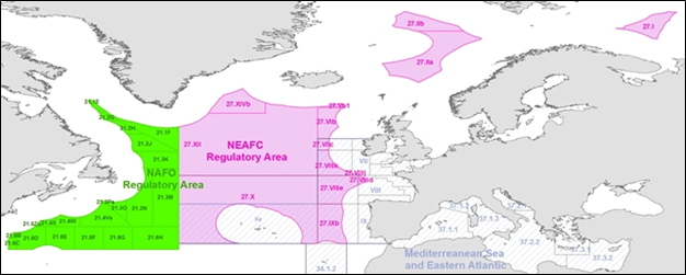 Map of NAFO & NEAFC Regulatory Areas. Source: European Fisheries Control Agency