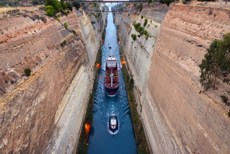 A ship transits the Corinth Canal in Greece. Archive photo: By Oleg Znamenskiy 