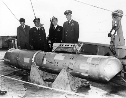 A B28 Hydrogen Bomb recovered by DSV Alvin. One of these is also at the bottom of the sea. 