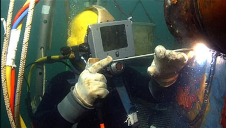 Underwater welding uses electric diodes to melt and work with metal. (Ven-Tech Subsea Inspections)